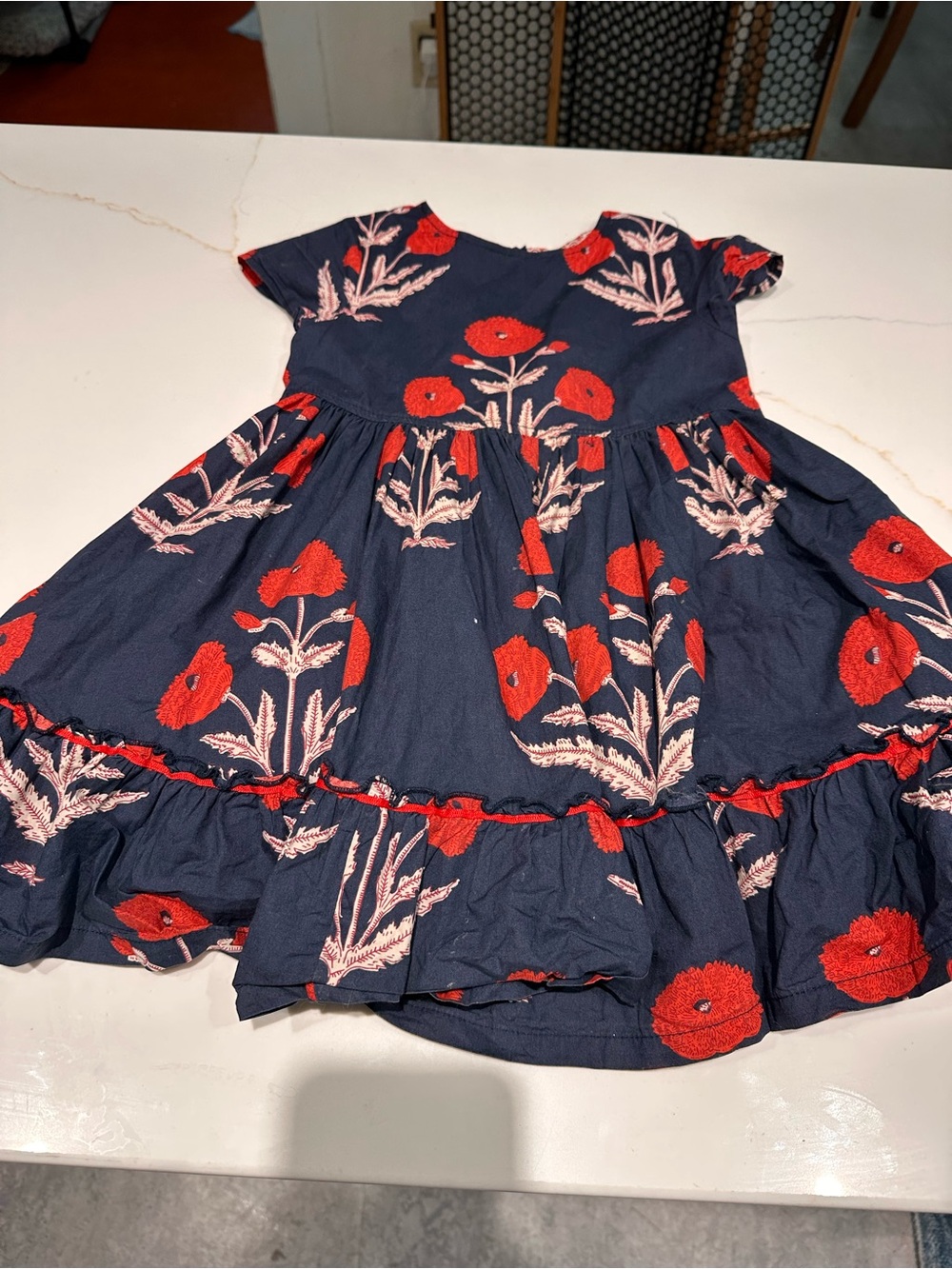 Pink Chicken Ruffle Tiered Dress with Red Poppy Print